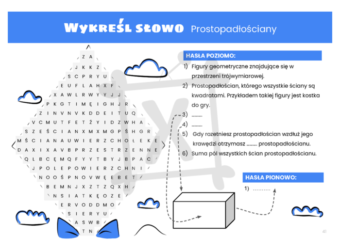 Matematyczna wykreślanka dla klasy czwartej. Prostopadłościany.