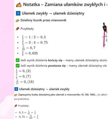 Zamiana ułamków zwykłych i dziesiętnych