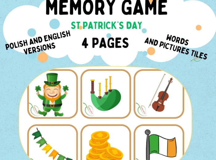 Memory game St Saint Patrick's Day/ Gra Pamięć Dzień Świętego Patryka 17 marzec Dobre dla SPE