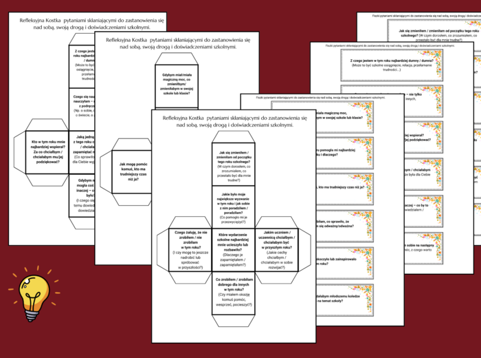 REFLEKSYJNA KOSTKA - fiszki - ZAJĘCIA Z WYCHOWAWCĄ - świetlica- biblioteka - OSTATNIE DNI SZKOŁY