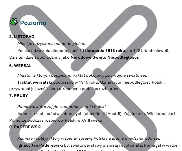 KRZYŻÓWKA "ROZBIORY I ODZYSKANIE NIEPODLEGŁOŚCI" + NOTATKI HISTORYCZNE