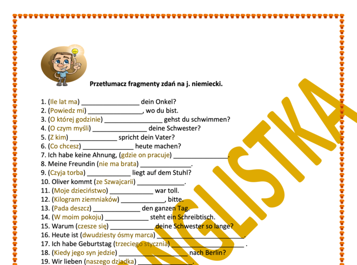 Tłumaczenie fragmentów zdań na j. niemiecki - AŻ 40 nowych przykładów EGZAMIN ÓSMOKLASISTY