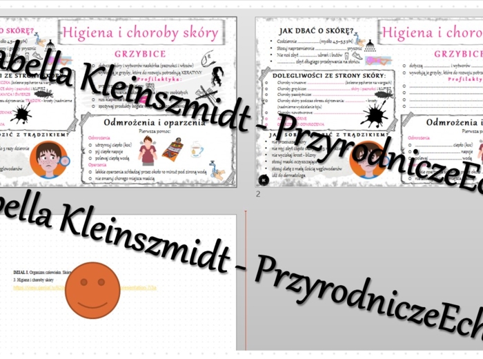 Minizestaw na temat „Higiena i choroby skóry” – sketchnotka + karta pracy w power point + gratisowy link do prezentacji multimedialnej niekomercyjnej wykonanej w genial.ly do indywidualnego pobrania i użycia do celów niekomercyjnych. Biologia 7, „Organiz