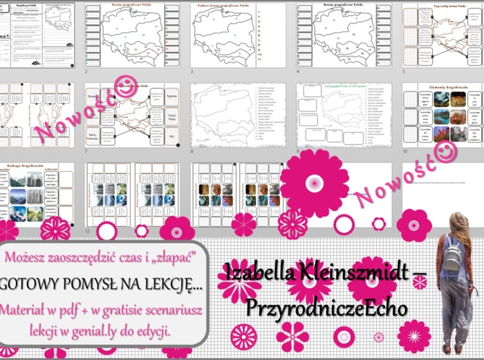 Pomysł na lekcję/karta pracy/stacje zadaniowe/notatki/ materiał do lekcji do tematu „Co to jest krajobraz?” w pdf. W gratisie niekomercyjny scenariusz lekcji/pomysł na lekcję w programie genial.ly do edycji. Geografia 5. Dział „Krajobrazy Polski”.