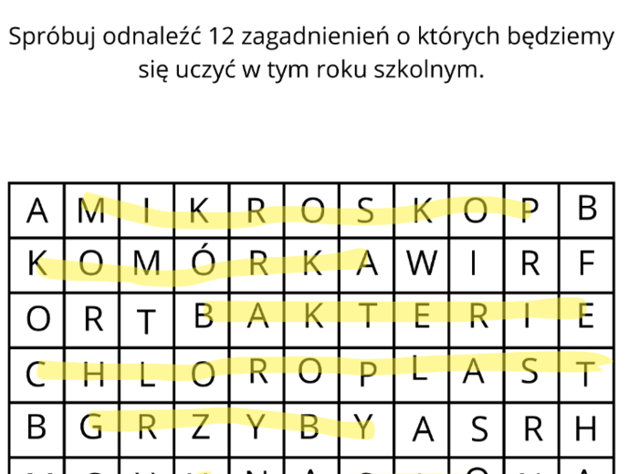 Wykreślanka - o czym będziemy uczyć się klasie 5