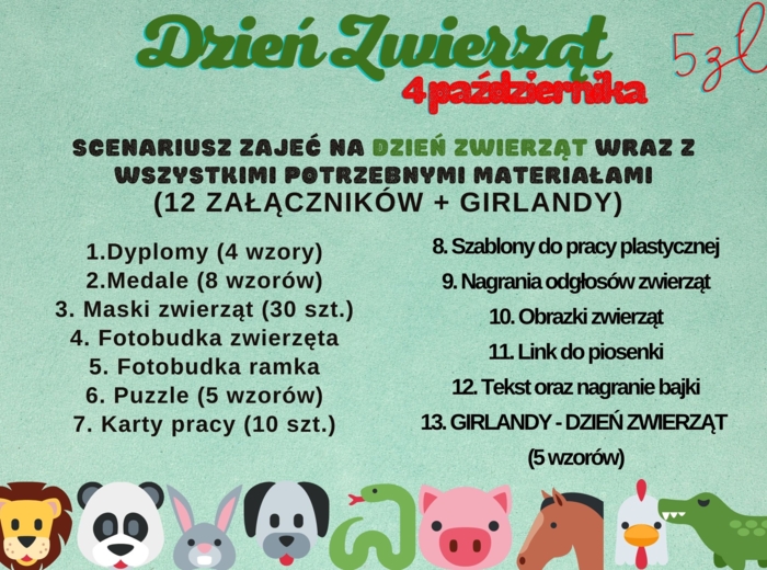 Dzień Zwierząt (scenariusz zajęć + materiały)