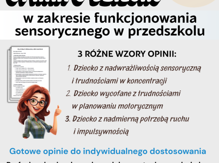 Opinia o dziecku w zakresie funkcjonowania sensorycznego w przedszkolu 3 wzory do edycji