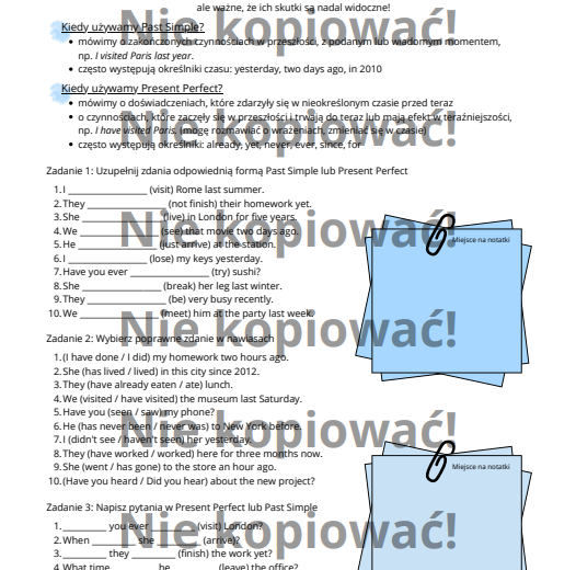 Karta Pracy Past Simple & Present Perfect B1/B2
