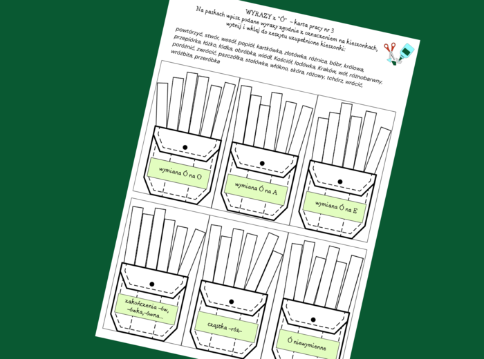 ORTOGRAFIA - wyrazy z "Ó" - zasady - wklejka - karta pracy - 3 wersje + odpowiedzi