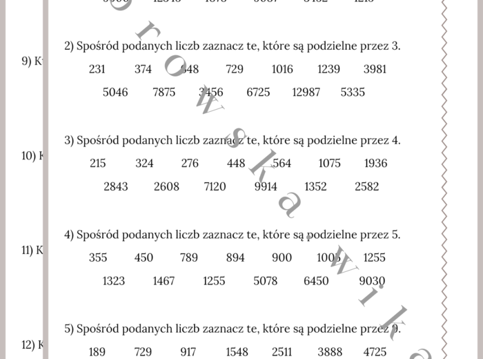 Własności liczb naturalnych - karta pracy
