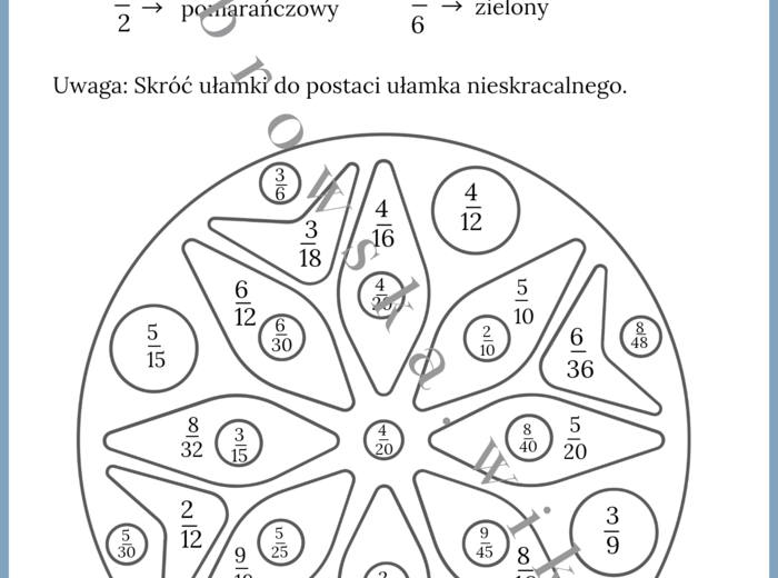Skracanie ułamków - kolorowanie