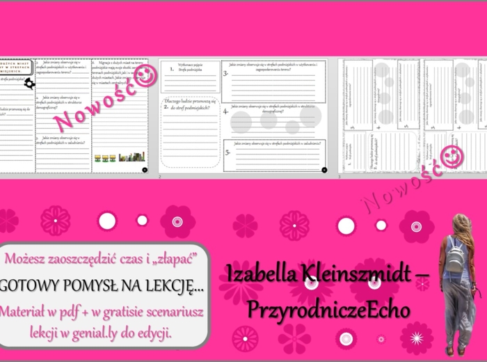 Pomysł na lekcję/karta pracy/stacje zadaniowe/ notatki/ materiał do lekcji do tematu „Rozwój dużych miast a zmiany w strefach podmiejskich.” w pdf. W gratisie niekomercyjny scenariusz lekcji/pomysł na lekcję w programie genial.ly do edycji. Geografia 7. 