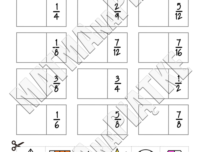 Ułamki zwykłe - Zestaw materiałów / Pakiet 4x A4 - Szkoła Podstawowa - Klasa 4 / 5 - Klasa Czwarta / Piąta - Ułamek zwykły jako część całości - Karta pracy o ułamkach zwykłych - Powtórzenie ułamków - Kolorowanka Wycinanka z ułamkami zwykłymi - Wizualizac