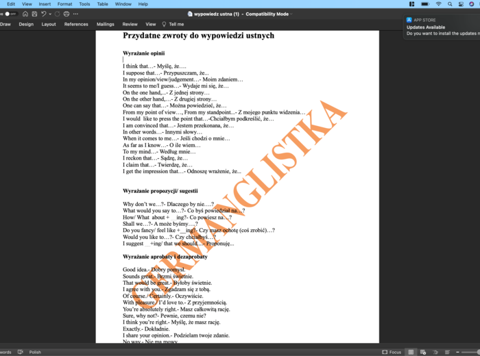 Przydatne zwroty do wypowiedzi ustnych - matura i nie tylko