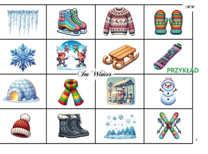 BINGO - Im Winter (słówka związane z zimą)