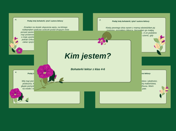 BOHATERKI LEKTUR 4-6 – KIM JESTEM? prezentacja – 24 slajdy – Dzień Kobiet – egzamin – powtórka + odpowiedzi