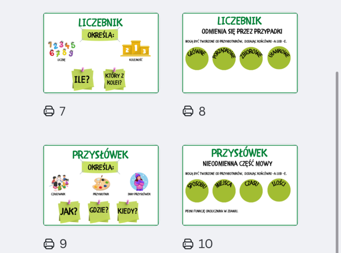 Plansze części mowy