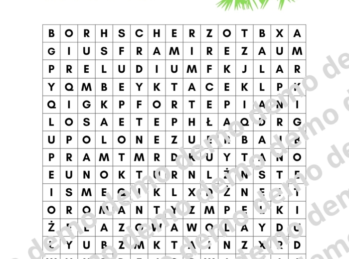 Muzyka, klasa 4-5 Fryderyk Chopin. Karta pracy: wykreślanka.