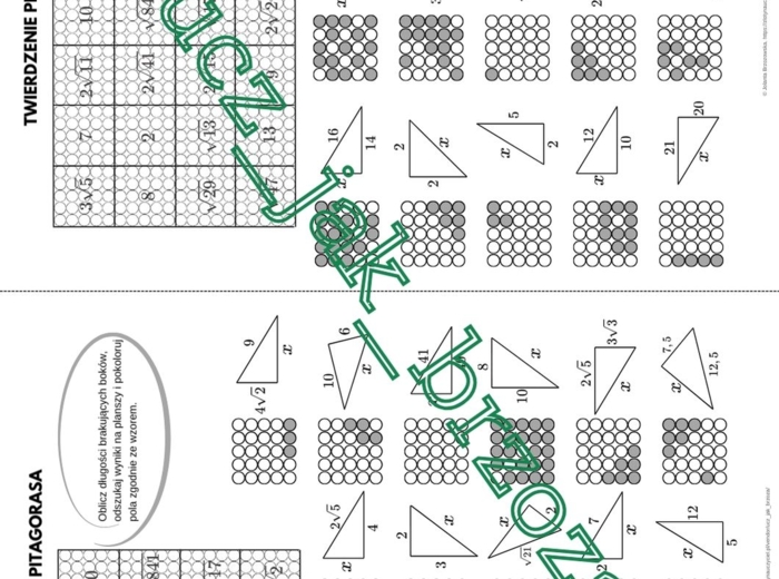 Twierdzenie Pitagorasa, karta pracy - kodowanie, klasa 7 i 8, edukacja domowa