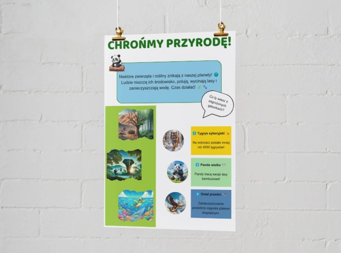 Plakaty edukacyjne. Zagrożone zwierzęta i rośliny. Jak chronić przyrodę?