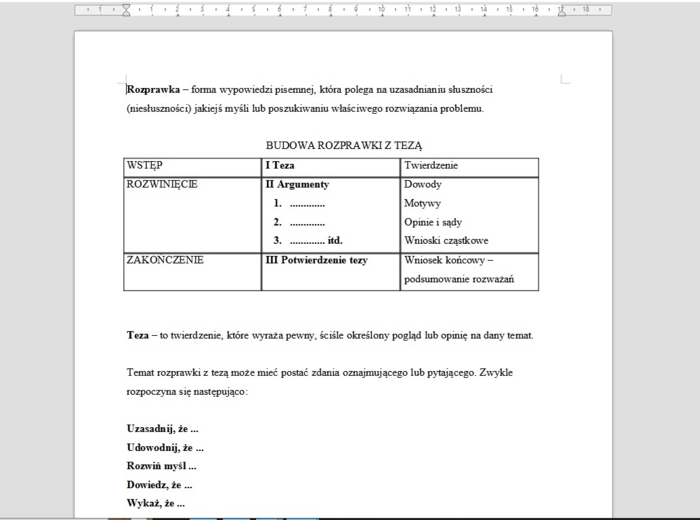 Rozprawka - karta pracy