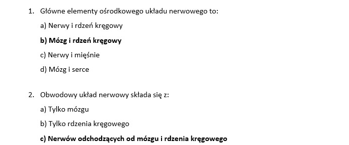 Test- układ nerwowy