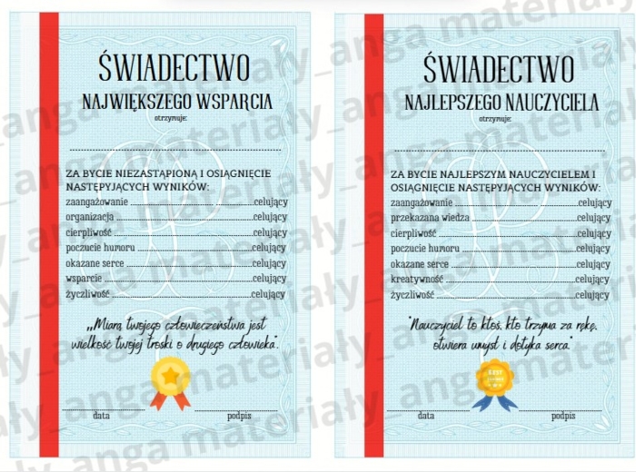 Dzień nauczyciela Świadectwo zabawne podziękowanie Dzień Edukacji Narodowej