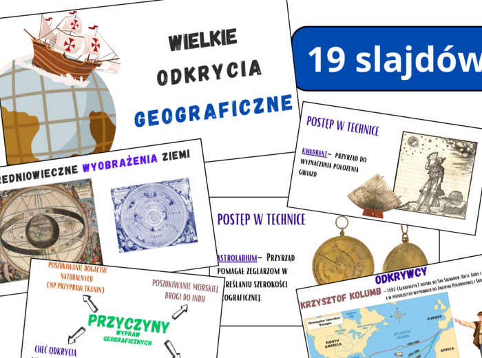 Prezentacja multimedialna- WIELKIE odkrycia geograficzne, zgodna z podstawą programową, możliwość edycji