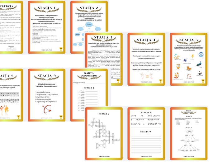 Stacje zadaniowe - Mitologia klasa 5 - 6 + klucz odpowiedzi