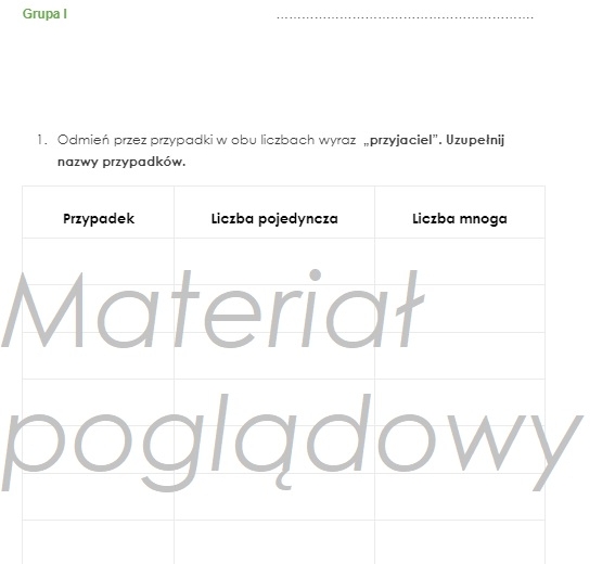 Deklinacja - karta kontrolna (odmiana przez przypadki) 2 grupy