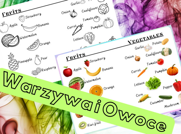 Warzywa i Owoce - angielska wklejka do zeszytu - PLAKAT