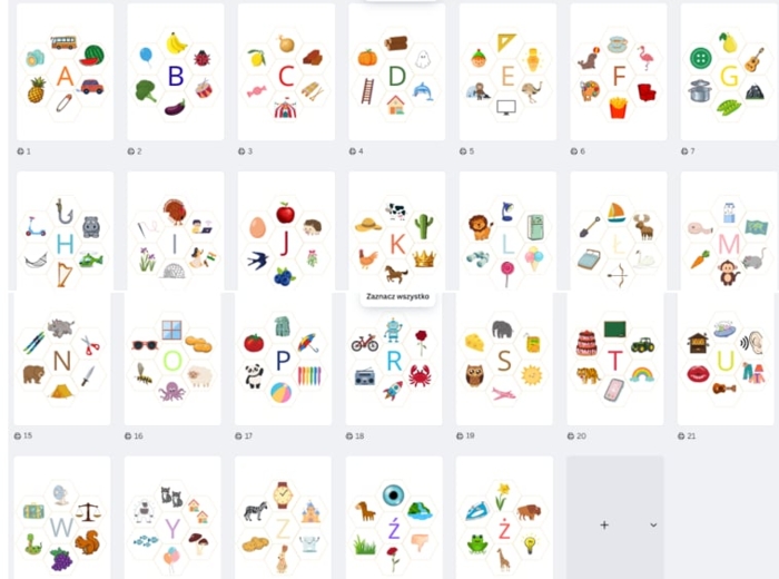 Plansze z obrazkami liter