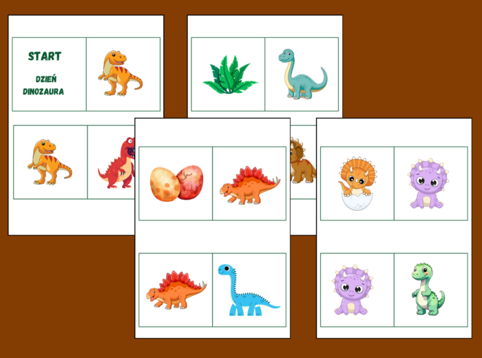 DZIEŃ DINOZAURA – DOMINO PODŁOGOWE – 26 szt. – biblioteka – świetlica – przedszkole