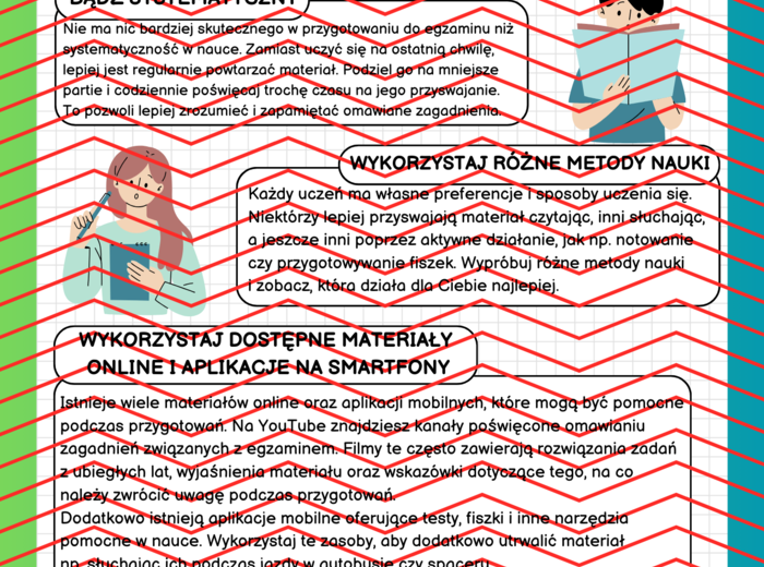 Przygotowanie do Egzaminu Ósmoklasisty - strategie, porady i techniki. Gazetka.