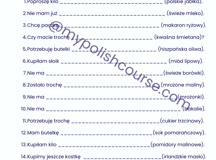 Praktyczny polski - zakupy spożywcze (poziom A2+/B1)