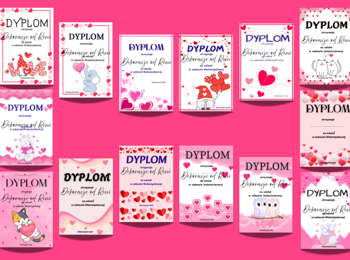 Dyplomy za udział w zabawie walentynkowej 2026