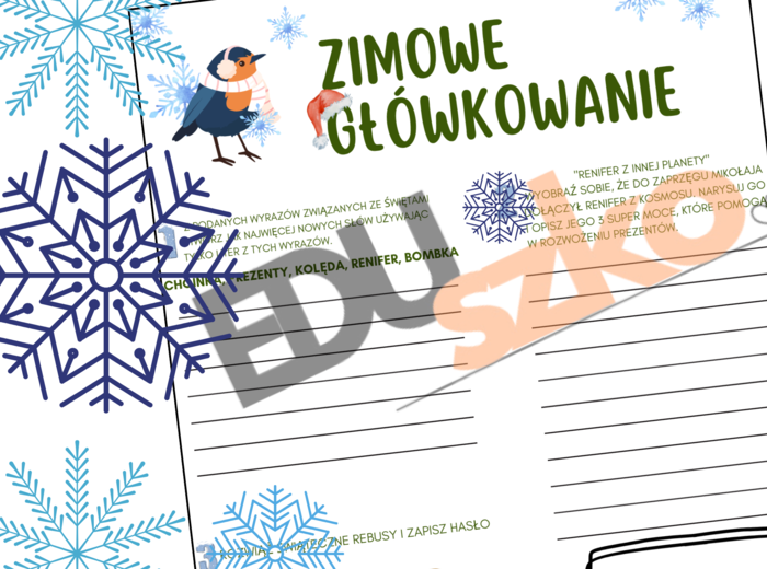 Zimowa i świąteczna karta pracy.