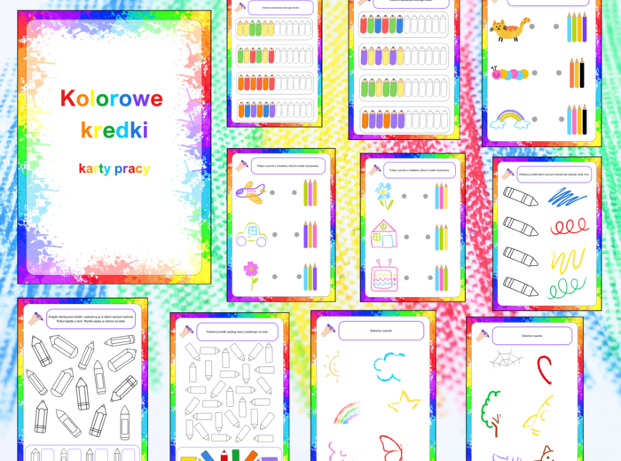 Kolorowe kredki - karty pracy dla przedszkolaków