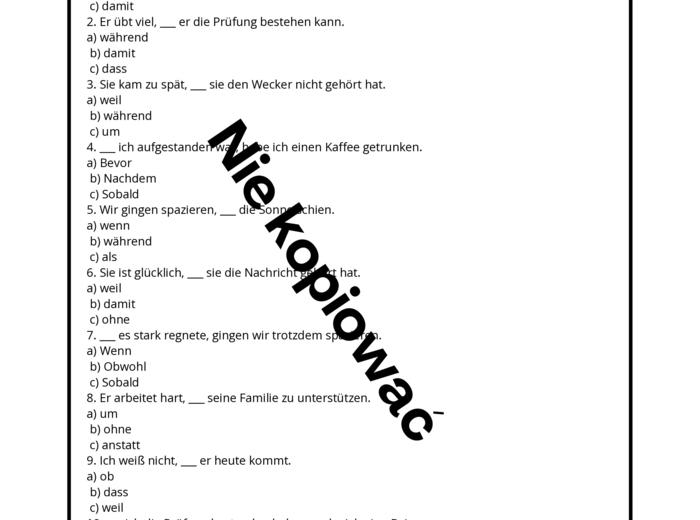 Konjunktionen und Satzarten - Zusammenfassung Spójniki i typy zdań - podsumowanie niemiecki