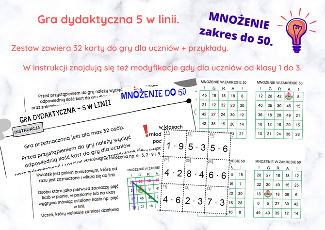 Tabliczka mnożenia do 50 - gra dydaktyczna 5 w linii