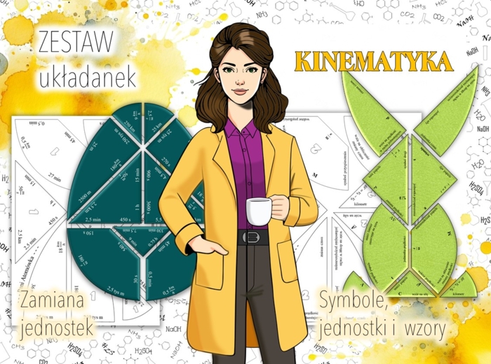 Fizyka. Klasa 7. Kinematyka. Symbole, jednostki i wzory. Zamiana jednostek. Jajo Kolumba. Układanka. Tangram. Puzzle. ZESTAW. Karta pracy. Zadanie. Zagadka. Wielkanocna/wiosenna karta pracy.