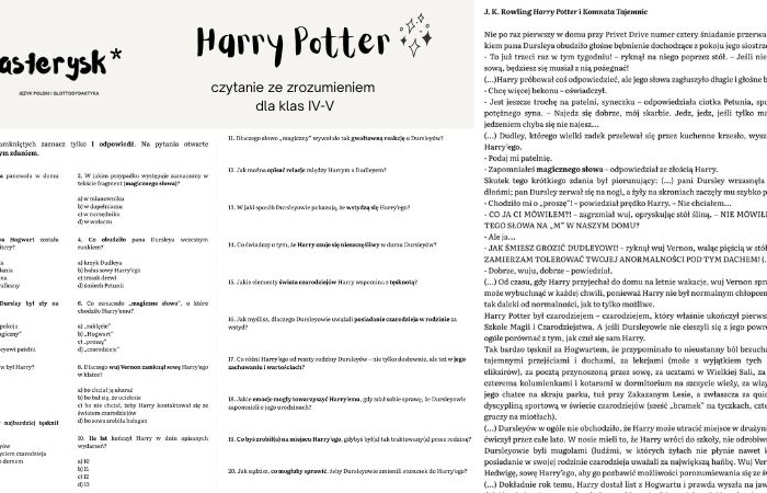 Czytanie ze zrozumieniem – Harry Potter – klasa IV, V