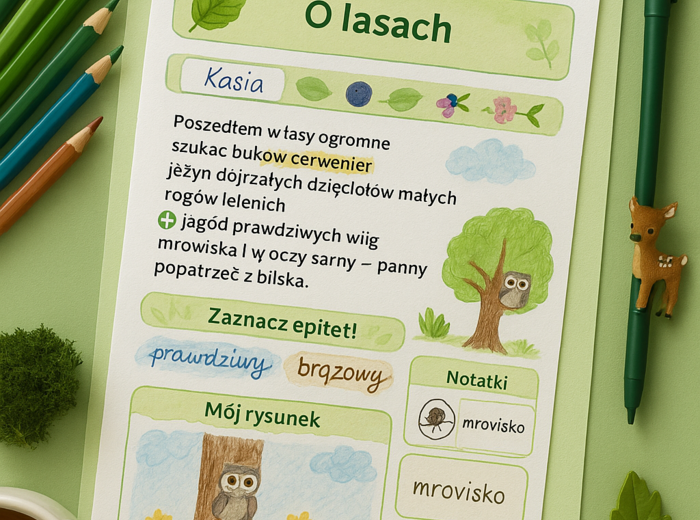 Wiersz „O lasach” – karty dla uczniów