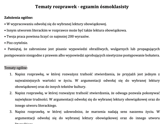 Tematy rozprawek
