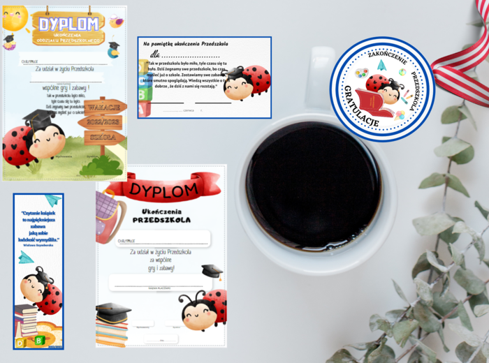 Pakiet dyplomów na zakończenie z różnymi postaciami