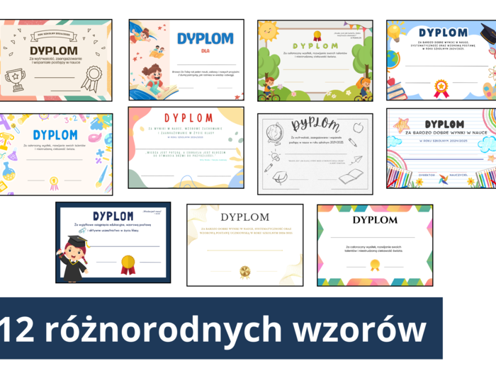 🎓 Zestaw 12 Dyplomów Gratulacyjnych dla Uczniów – PDF A5 do Druku! / Zakończenie roku szkolnego/wkładka do książki