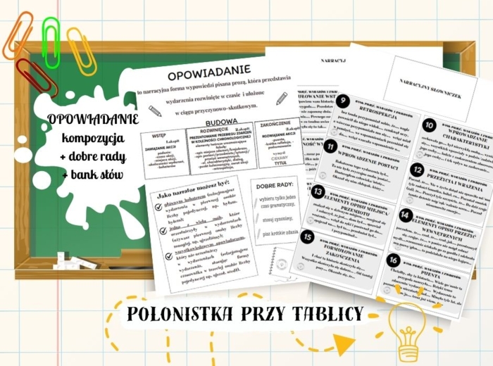 OPOWIADANIE wklejka do zeszytu - kompozycja, elementy twórcze, bank słówek, dobre rady
