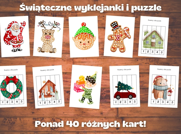 Bożonarodzeniowe wyklejanki i puzzle. Ponad 40 kart pracy!