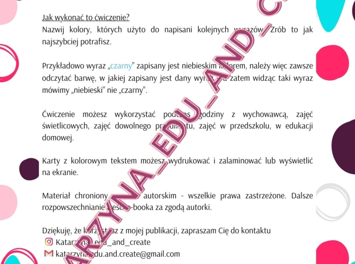 Kolorowy tekst - ćwiczenie koncentracji