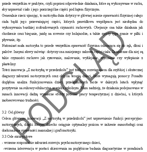 Innowacja pedagogiczna "Z motoryką w przedszkolu"- Zestaw ćwiczeń usprawniających sferę motoryki małej dzieci w wieku 3-6 lat